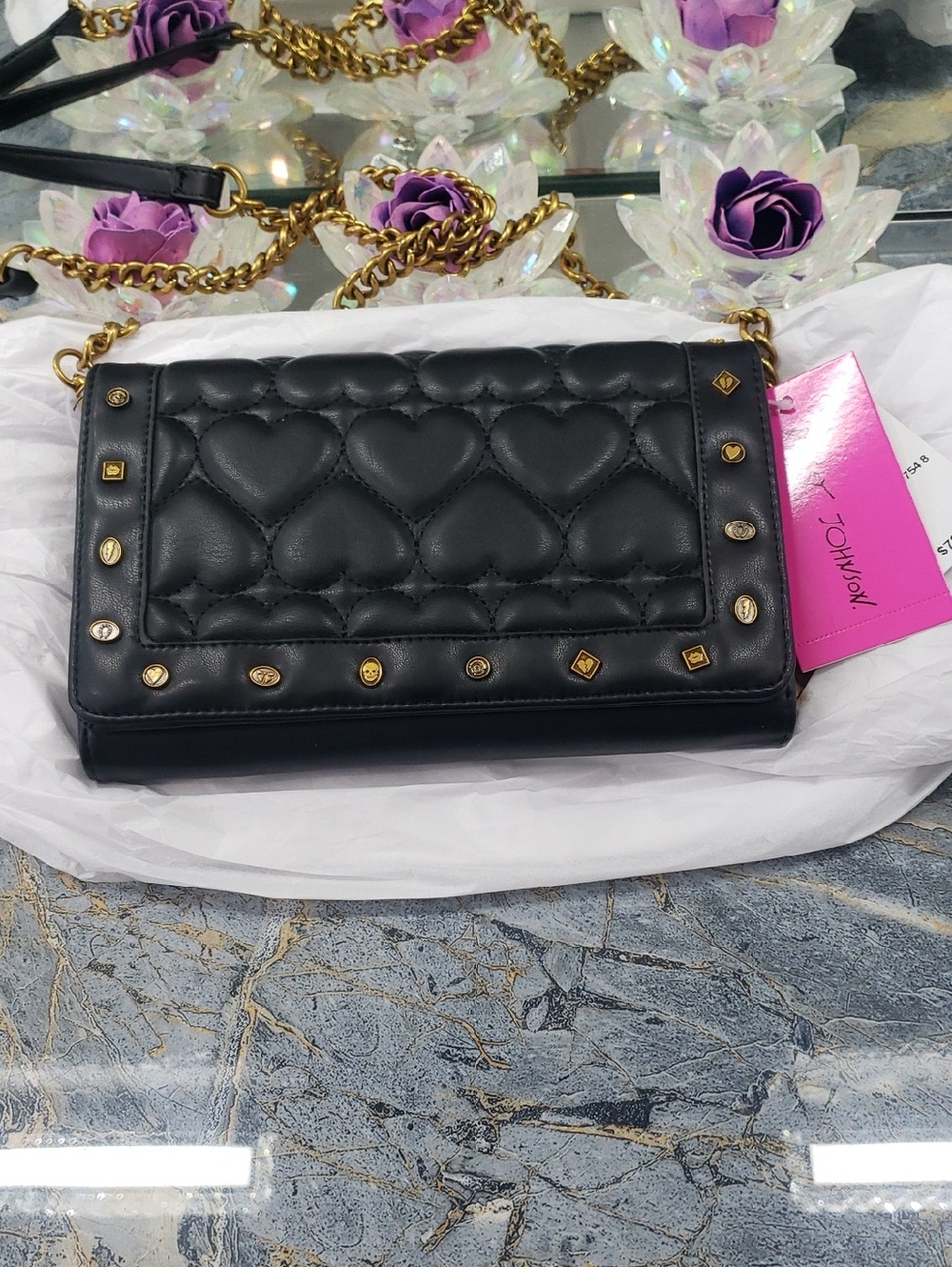 Betsey Johnson Black Quilted Heart Bag